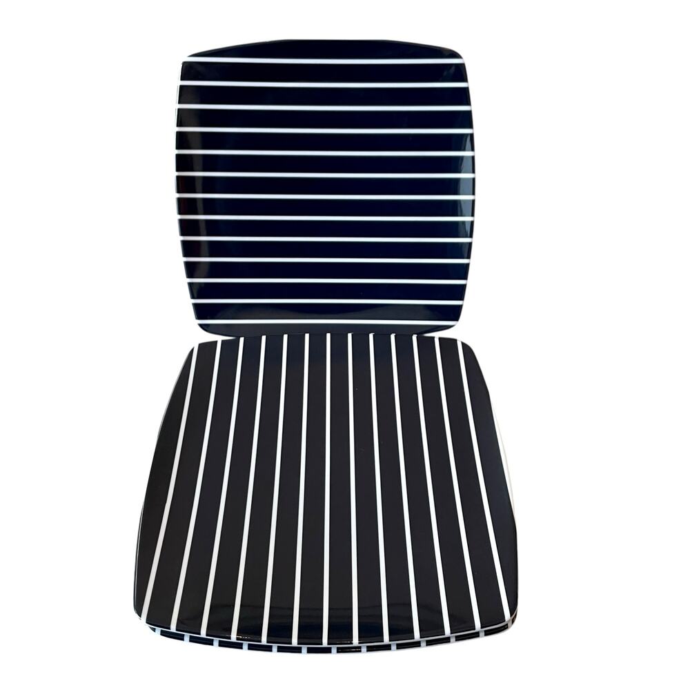 Nautica Navy Blue & White Striped Melamine Dinner Plates 10in Square Set 4 NEW